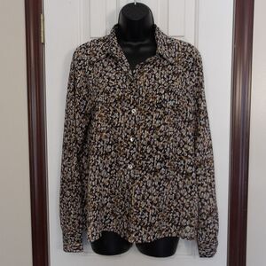 Molly Bracken‎ Woven Top Animal Print Long Sleeve Button Up Blouse L